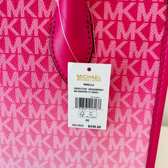 Michael Kors Mirella Small Ombré Signature Logo Crossbody Bag Dragonfruit - Picture 7 of 11